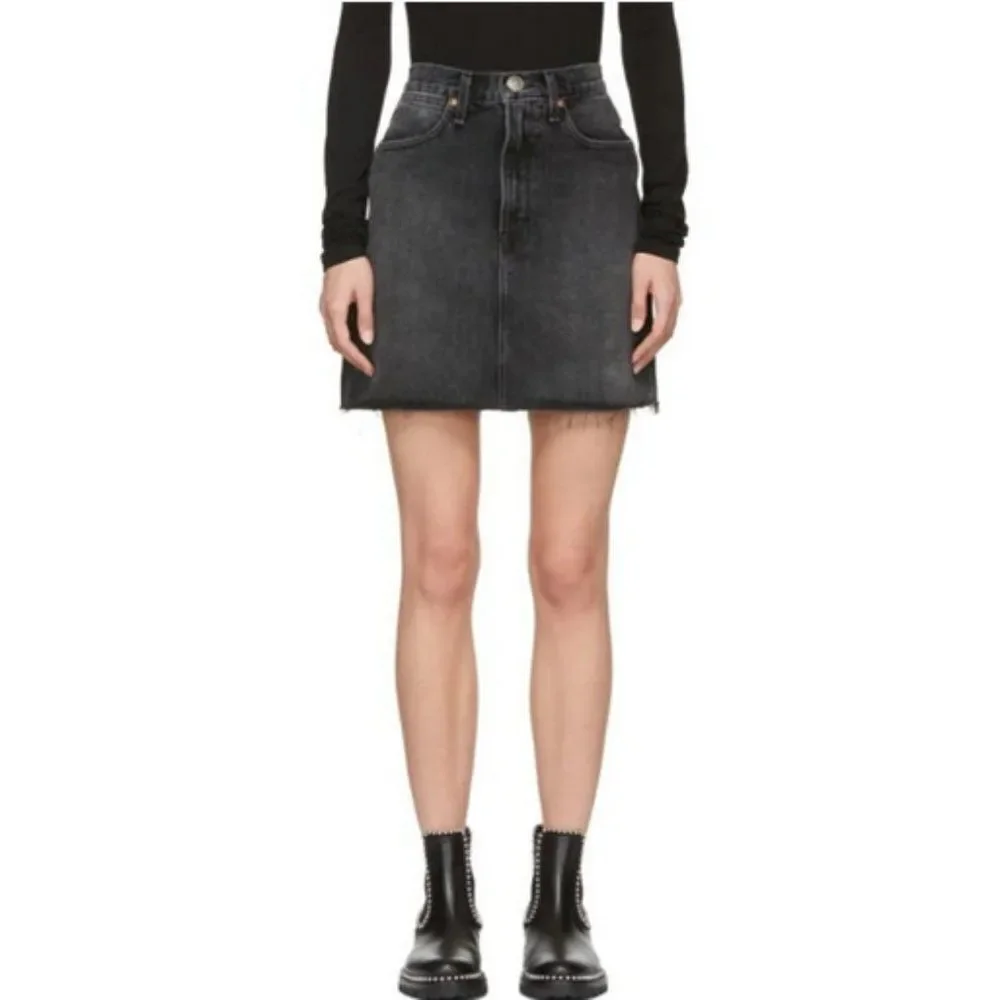 rag&bone Sz. 23 Moss Denim Mini Skirt With Distressed Hem In Asa